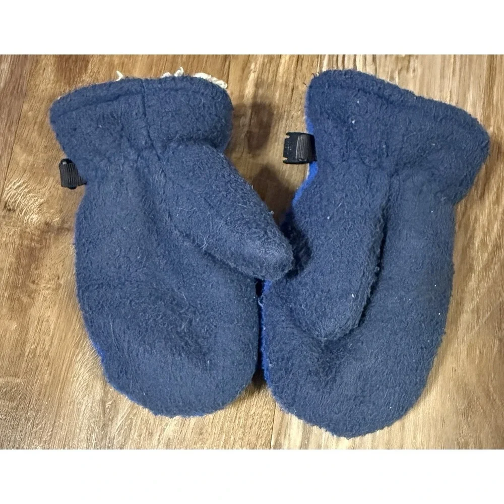 LL Bean Toddler Insulated Sherpa Lined Blue Mittens = Gloves - Size 12-24m 2T-4T
